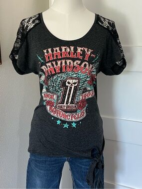 Harley-Davidson Willie G #1 Skull Tie Hem Graphic Tee